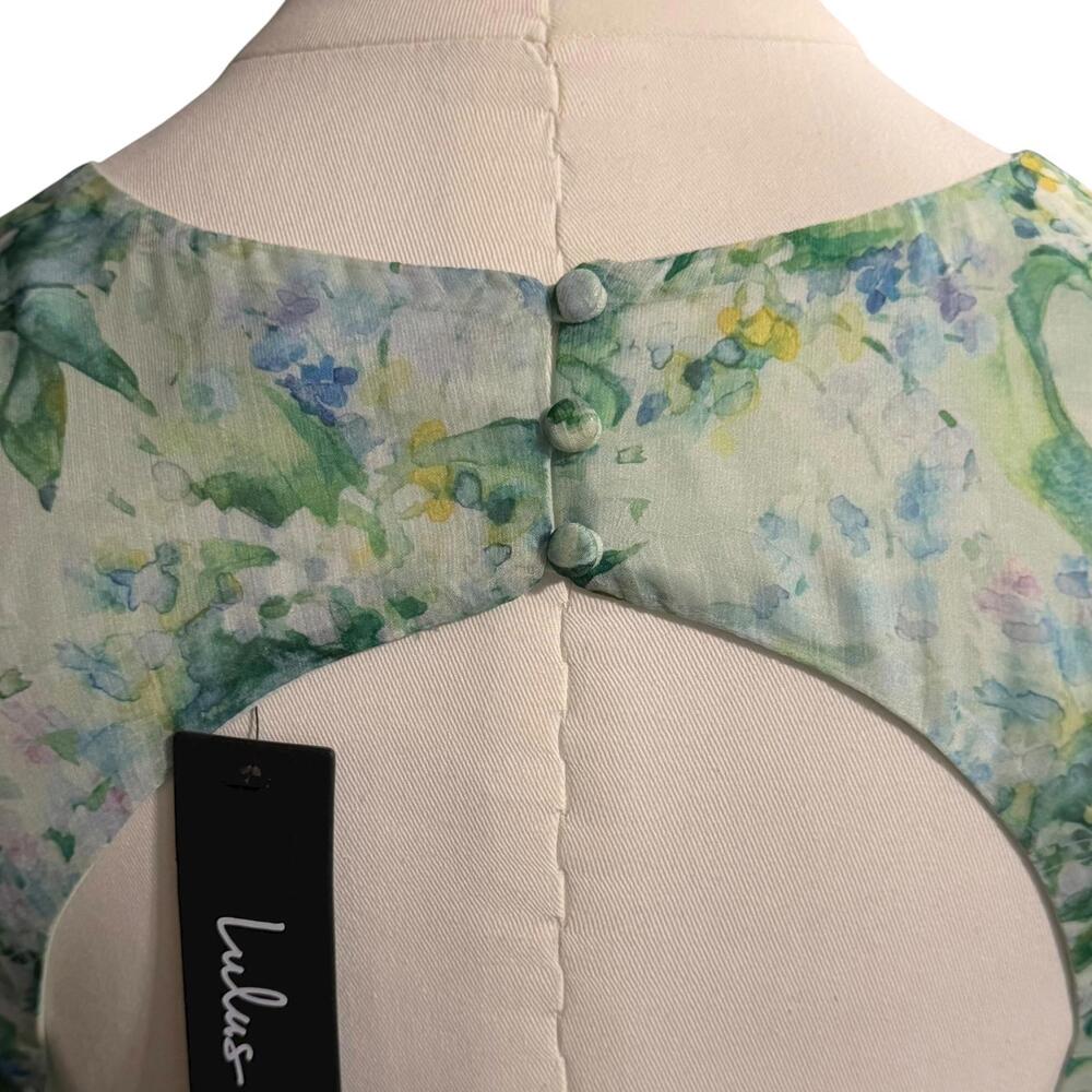 NWT Lulus Grateful Feelings Sage Green Floral Puff Sleeve Dress Small Spring - Picture 8 of 16